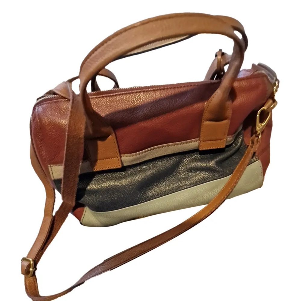 Fossil Brown and Black Satchel with Vintage Design